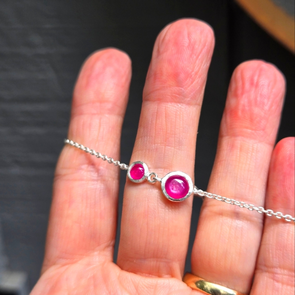 Ruby & sterling silver bracelet 7" adjustable